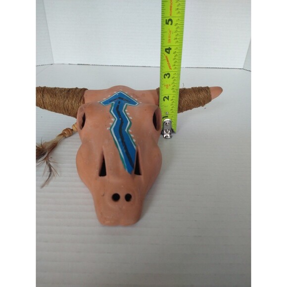 Vintage Terra Cotta Painted Southwestern Native American Steer Skull Wall Decor - Picture 4 of 9